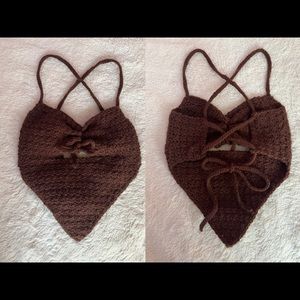 Brown Crochet Crop Top🤎